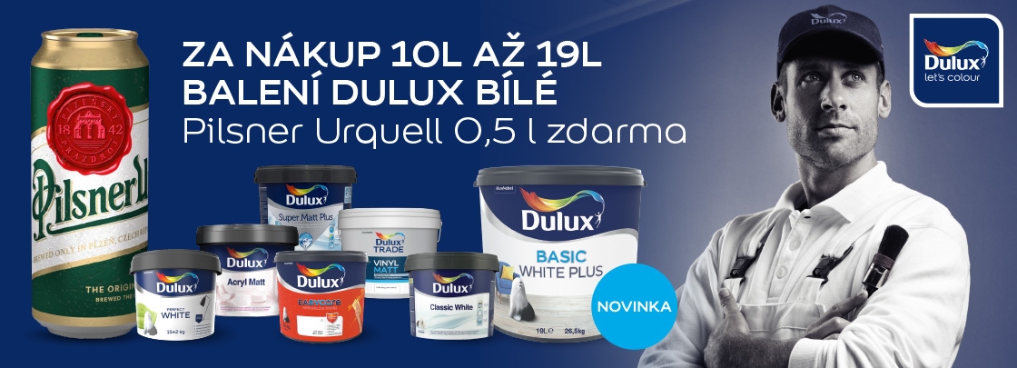 Za nákup Dulux bílé malířské barvy 10 až 19 litrů pivo ZDARMA 